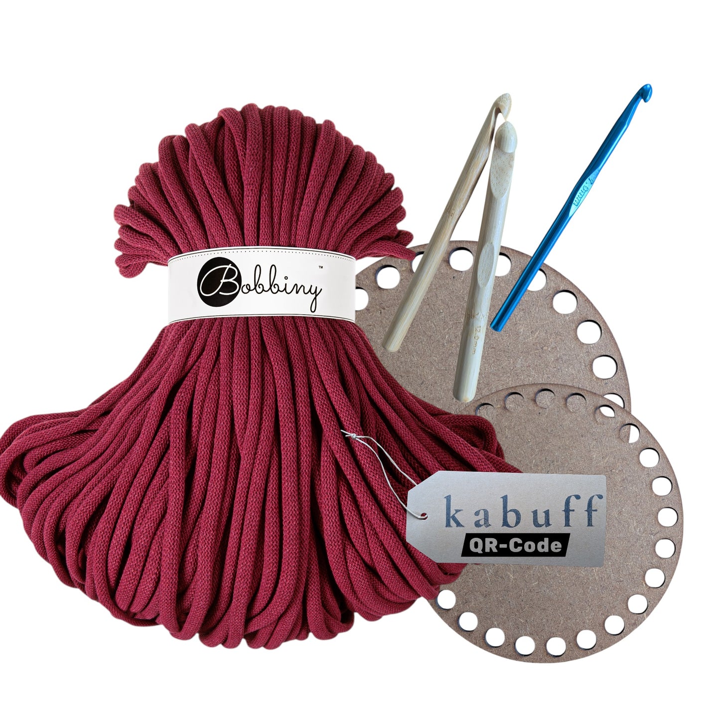 DIY Häkelset mit Jumbo Garn – Korbset Wein Red
