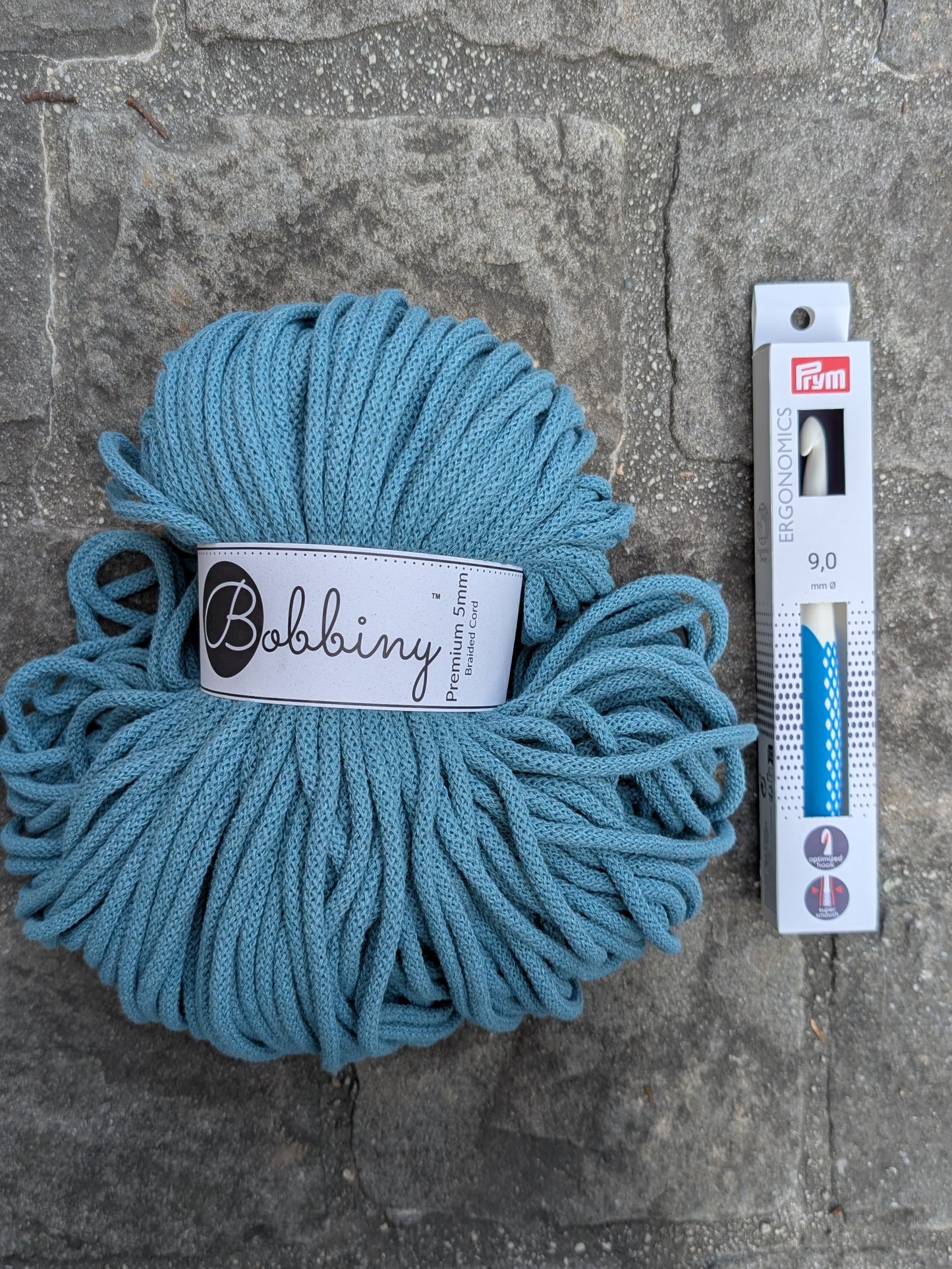 Set Bobbiny Garn 5 mm + Häkelnadel 9 mm Teal