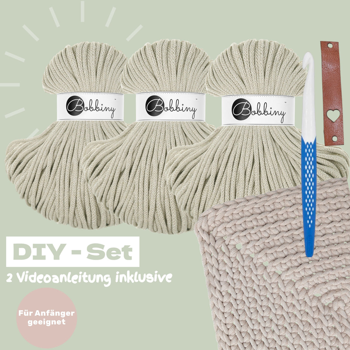 DIY Teppich Häkelset – Pale Olive | Teppich selber häkeln