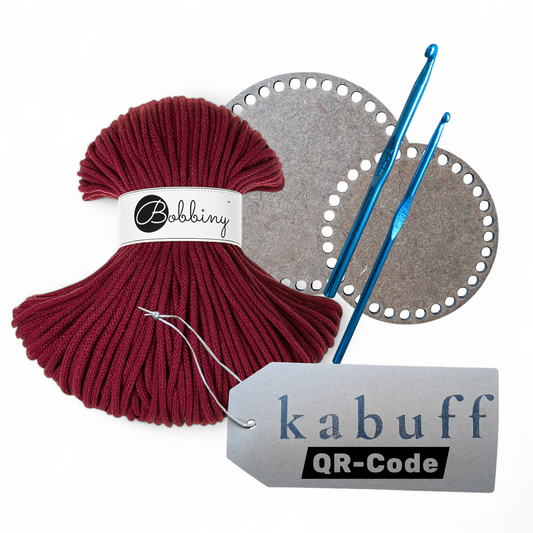 Häkelkorb-Set mit Holzplatte, Häkelnadeln & Garn – Farbe Wine red