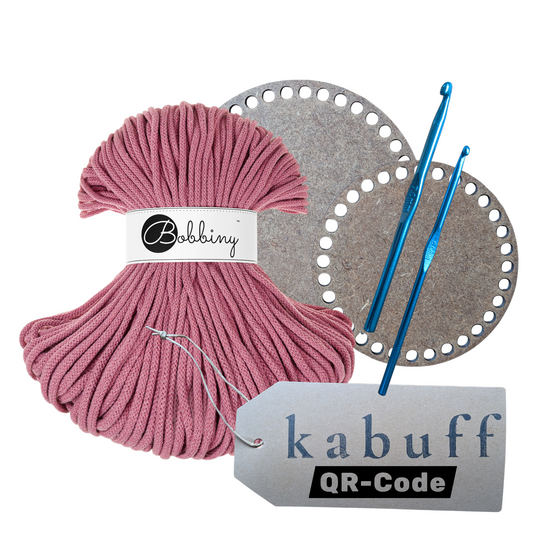 Häkelkorb-Set mit Holzplatte, Häkelnadeln & Garn – Farbe Blossom