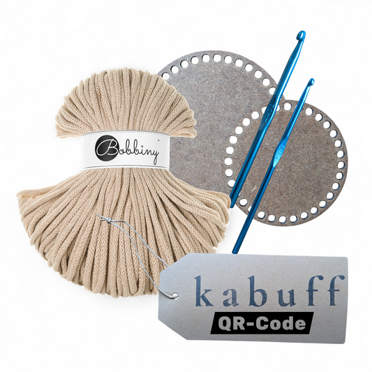 Häkelkorb-Set mit Holzplatte, Häkelnadeln & Garn – Farbe warm beige