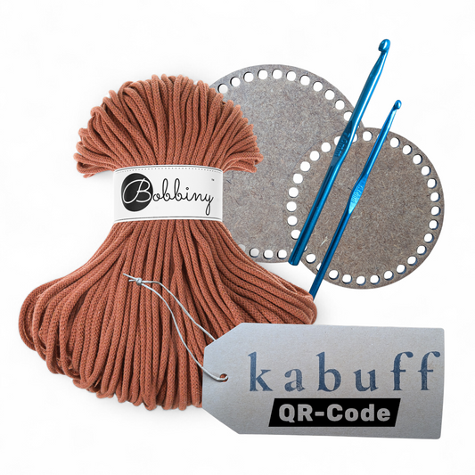 Häkelkorb-Set mit Holzplatte, Häkelnadeln & Garn – Farbe terracotta