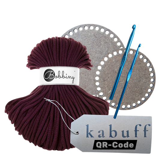 Häkelkorb-Set mit Holzplatte, Häkelnadeln & Garn – Farbe Burgundy